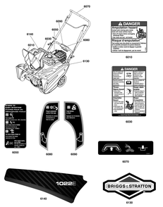 Decals Group Diagram and Parts List for 1696715-01-1022E 2019 Briggs and Stratton Snow Blower
